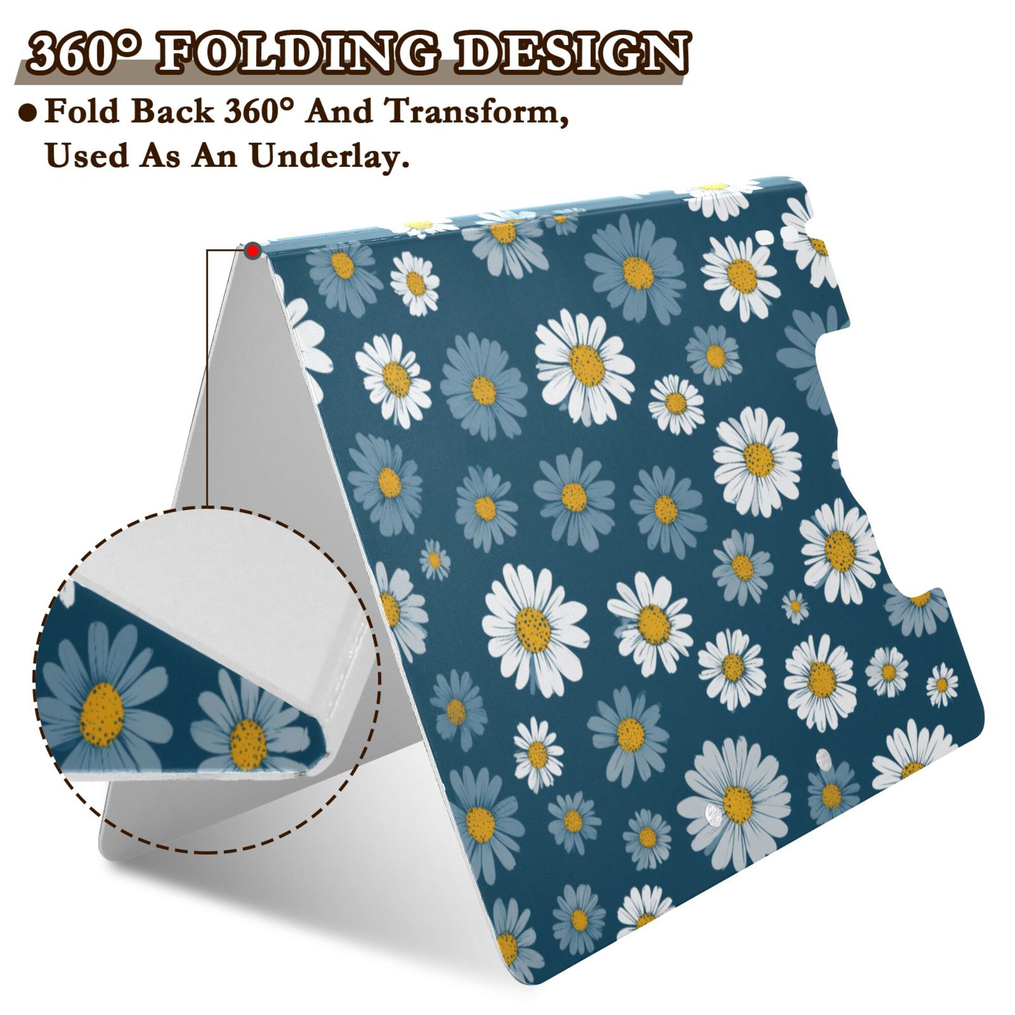 FORMRS A4 Clipboard Folder with Pen Holder Horizontal Foldable School Office Binder, Green Daisy Pattern
