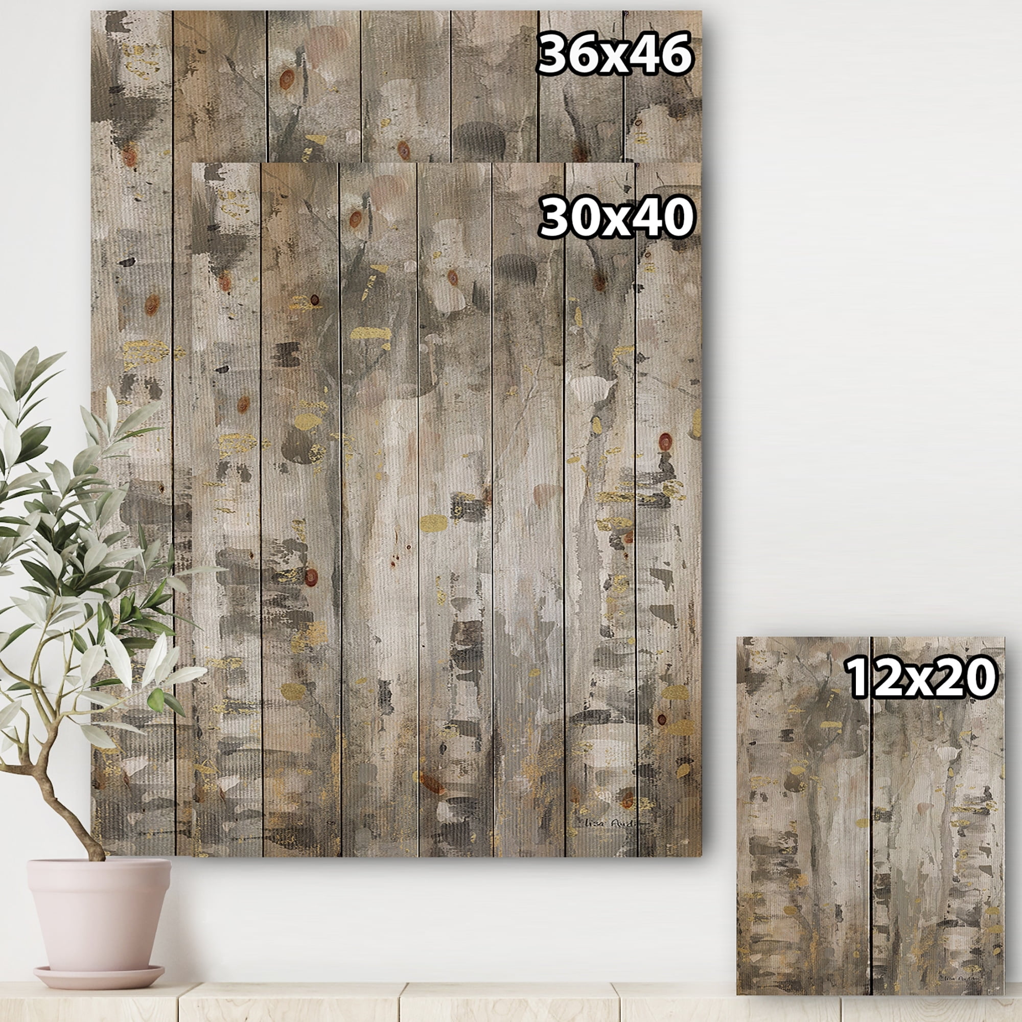Designart the Modern Grey Forest II Farmhouse Print on Natural Pine Wood Art Print, 30" x 40"