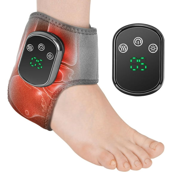 Cordless Foot Ankle Massager with Heat and Vibration, Adjustable Temperature Hot Compress Wrap to Keep Ankle Warmers for Men Women Elders, Auto Shut Off