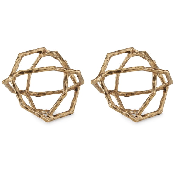 Signature Design by Ashley Laddington Sculpture Set of 2, Antique Brass Cast Aluminum Geometric Tabletop Decor