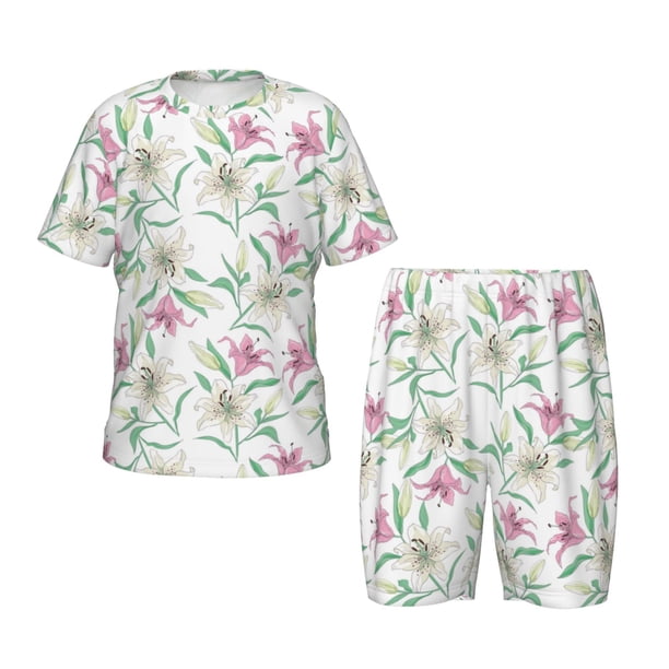 Balery Lilies Flowers Conjunto de Pijama Infantil de Manga Corta con Estampado – Ropa de Dormir de Algodón Suave-4X-Large