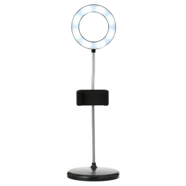 Vivitar Vlogging Desk Lamp with White LED Ring Light and Smart Phone Holder, Black
