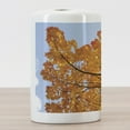 thumbnail image 3 of Leaves Ceramic Toothbrush Holder, Autumn Maple Tree from Bottom to Top View Environment Flora Season November Print, Versatile Countertop for Bathroom, 4.5" X 2.7", Orange Blue, by Ambesonne, 3 of 4