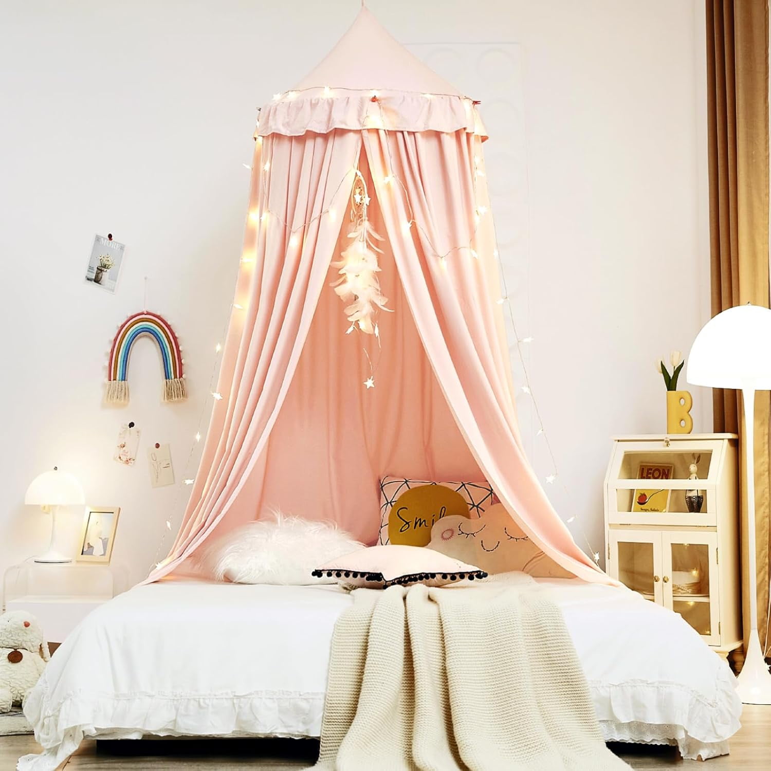Decor Canopy for Bed, Soft Smooth Playing Tent Canopy Girls Room Decoration Princess Castle, Dreamy Mosquito Net Bedding, Children Reading Nook Canopies in Home (Green)