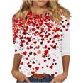 thumbnail image 2 of SOOMLON Valentines Day Tops Women Girl Friend Valentines Gift Loose 3/4 Sleeve Crew Neck Tops Cute Love Heart Graphic Blouses Trendy Festival Outfits 2025 Multicolor S, 2 of 5