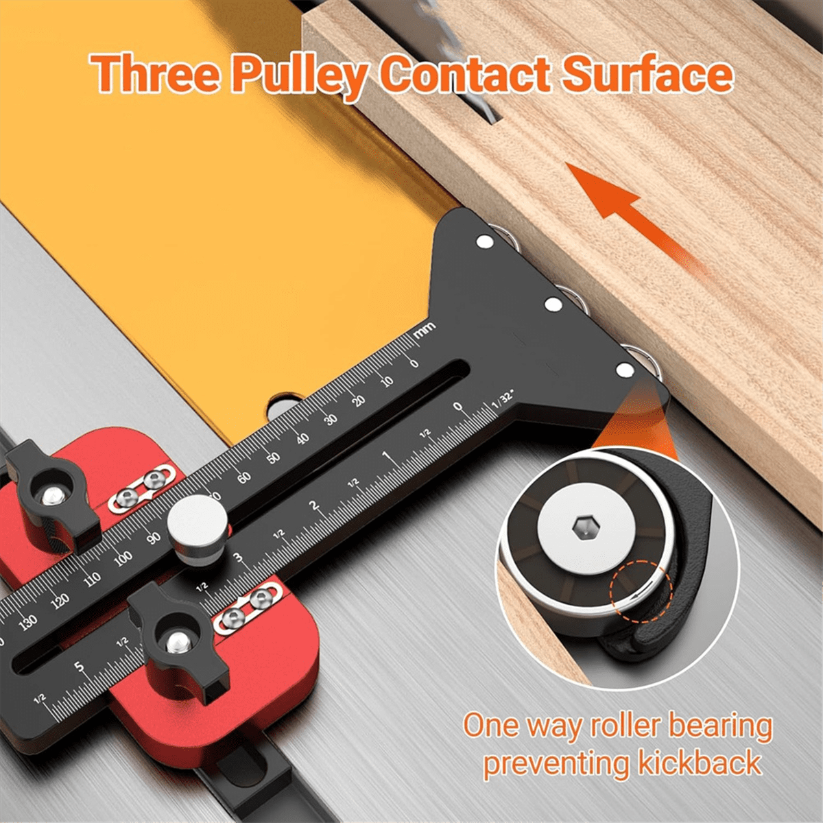 Thin Rip Table Saw Jig - 3 Pulleys Thin Rip Jig for Making Repetitive Narrow Strip Cuts, Table Saw Guide Fits,1 set * Thin Rip Table Saw Jig,Black & Red