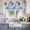 thumbnail image 2 of Blue Floral Farmhouse Short Window Curtain Valances, Spring Flowers Plants Patchwork Grid Bohemia Rod Pocket Kitchen Valances for Living Room Bedroom Bathroom Cafe 42" x 18", 2 of 8