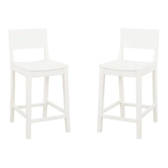 Linon Burke Saddle Seat Counter Stools Set of Two in White Rubberwood