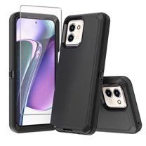 Xhy Moto G Play 2024 Case with Screen Protector Military Grade Heavy Duty Protection 3 in 1 Shockproof Armor Rugged Durable for Motorola G Play 2024 Phone - Black