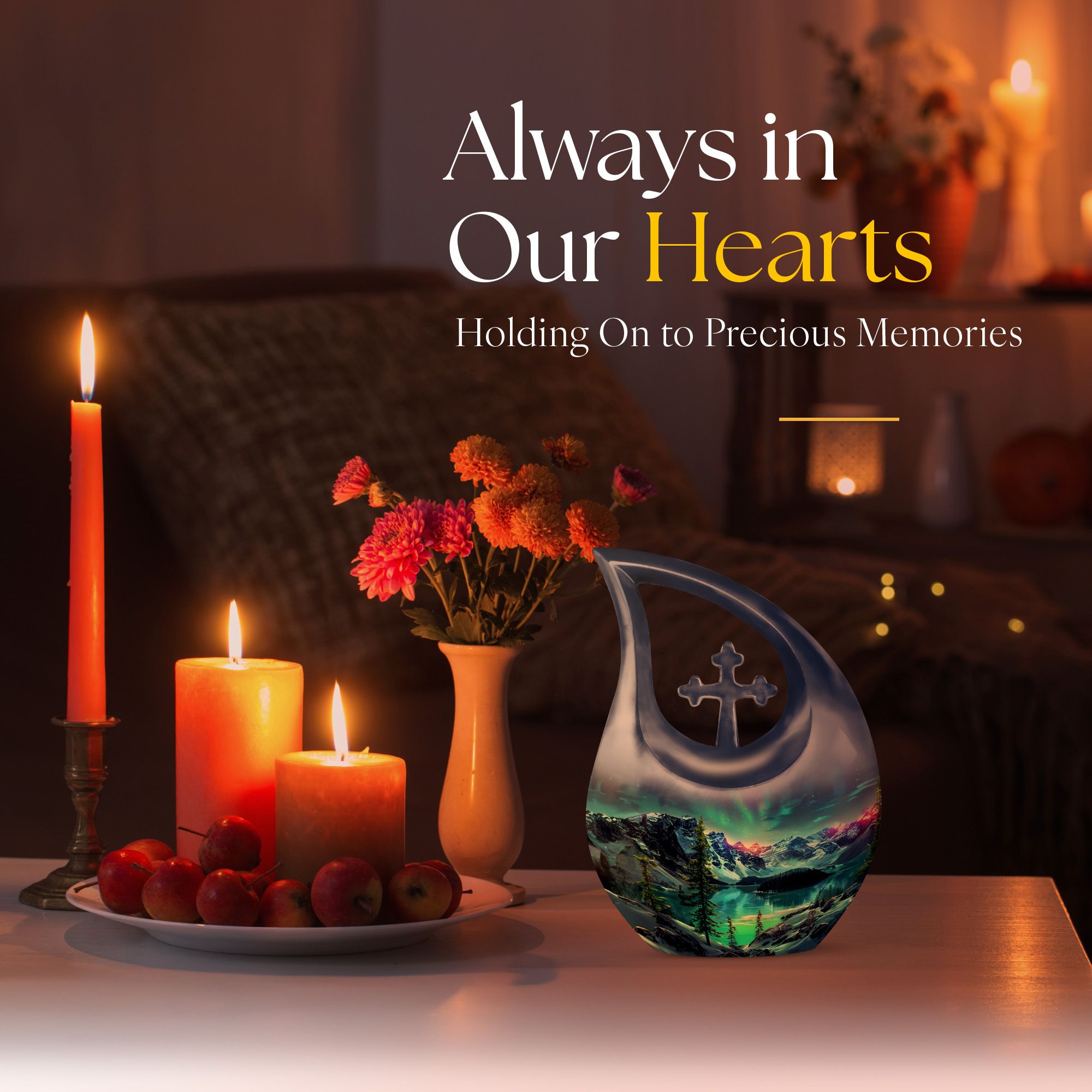 MUKTIVE Aurora Funeral Cremation Urns for Adult Ashes Grandmother - Mountain Memorial Urn for Human Ashes Adult Male & Female - 10 Inch Large Decoration Urn for Human