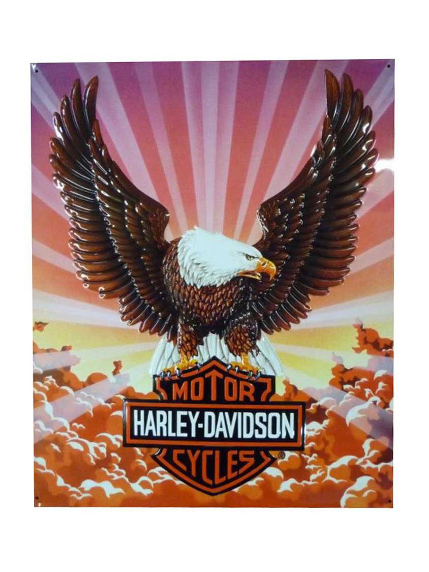 13 x 15 in 2011291 Harley-Davidson Embossed Flaming Bar & Shield Logo Tin Sign 