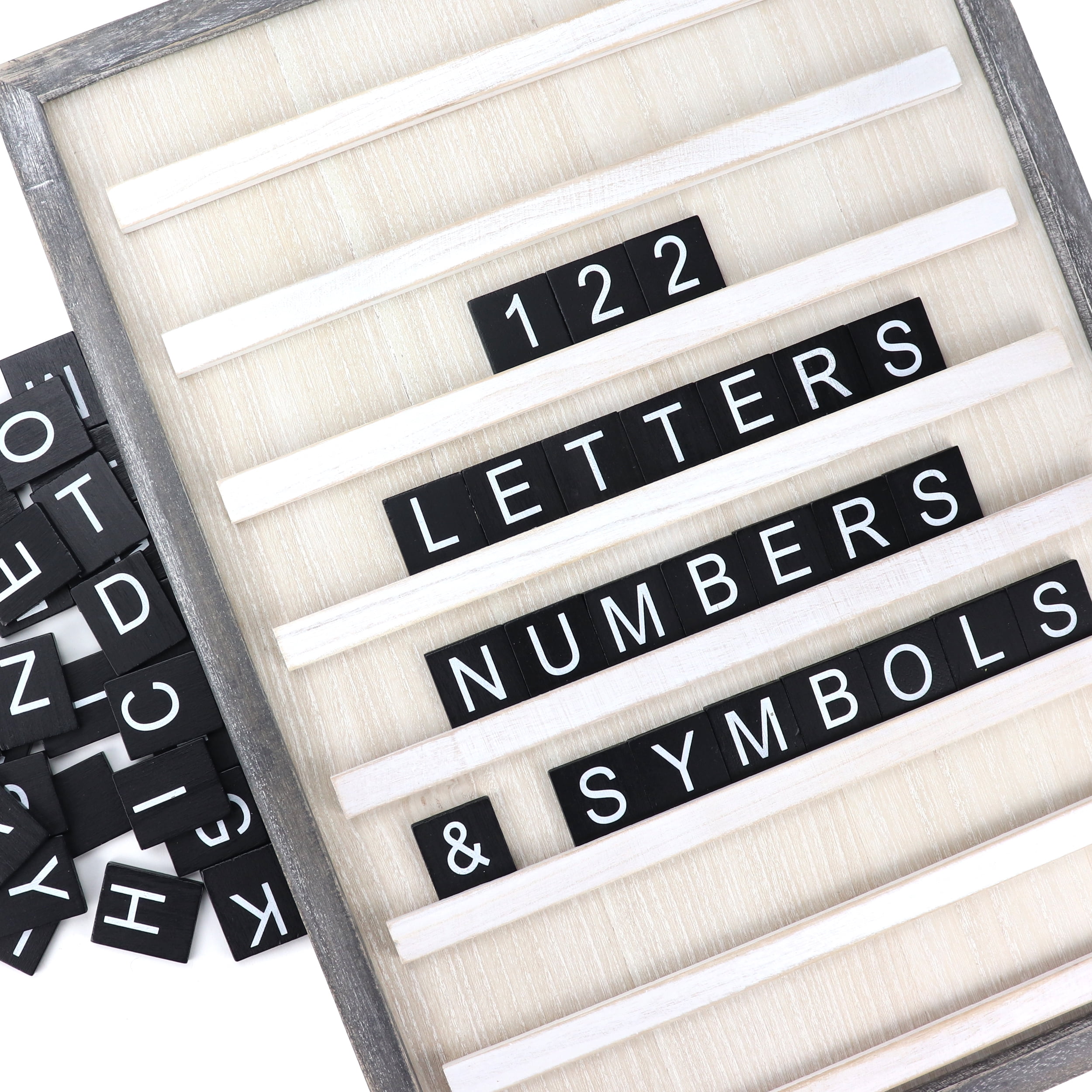 Stiles Tile Letter Board Set, Wooden Message Board with 122 Letters and Numbers for Celebrations, Baby Announcements, or Milestones, 23.6 by 17.7 Inches, Rustic