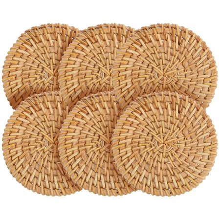 

NUOLUX 6pcs Rattan Placemat Handmade Woven Cup Cushion Heat Insulation Woven Coaster