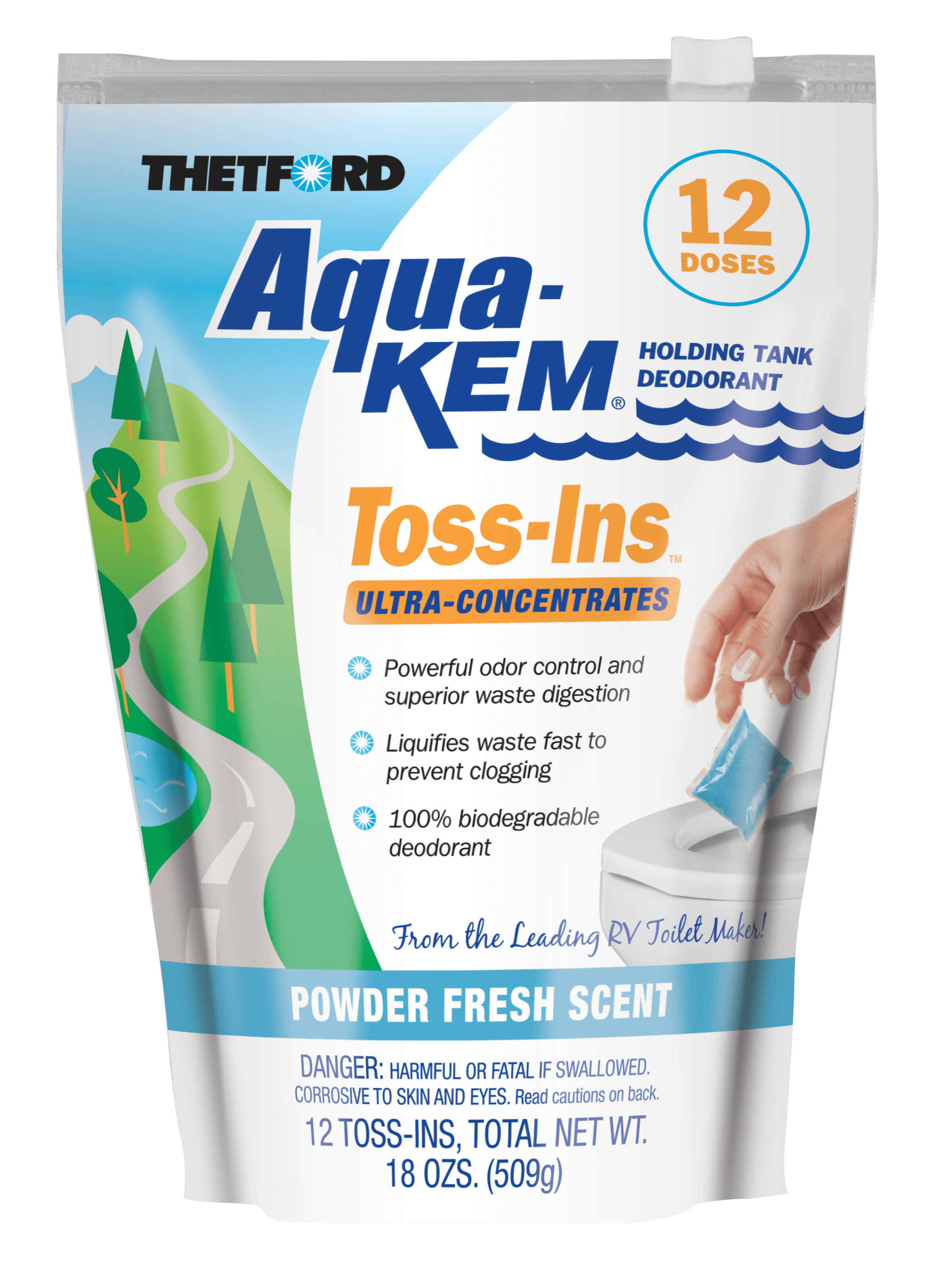AquaKem Powder Fresh TossIns RV Holding Tank Treatment Deodorant / Waste Digester