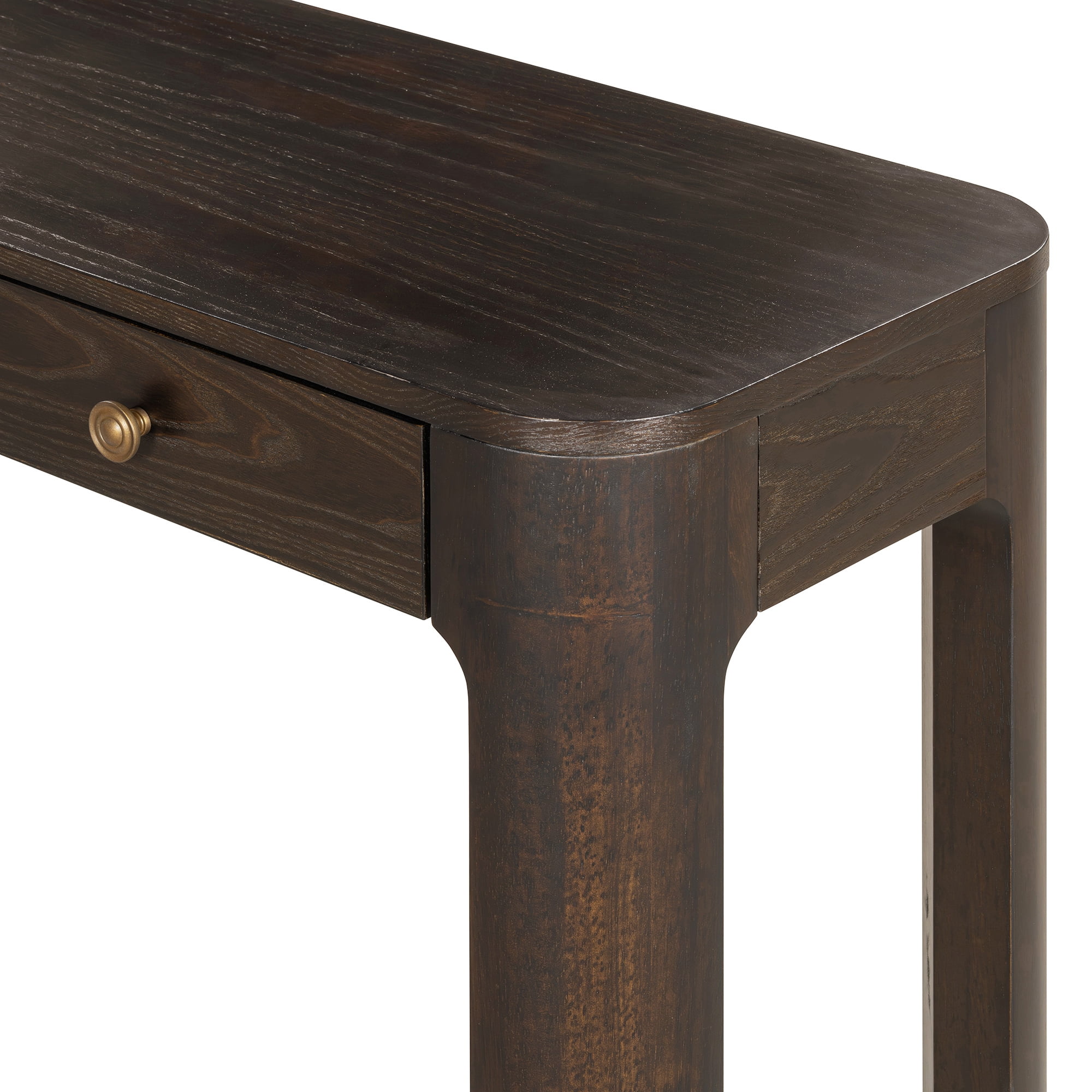 Retro Console Table with Curved Corners, Sofa Table Behind Couchwith 3 Concealed Drawers, Modern Entryway Table with Thick Legs for Hallway & Living Room