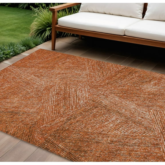 8' X 10' Copper Brown And Beige Abstract Washable Indoor Outdoor Area Rug