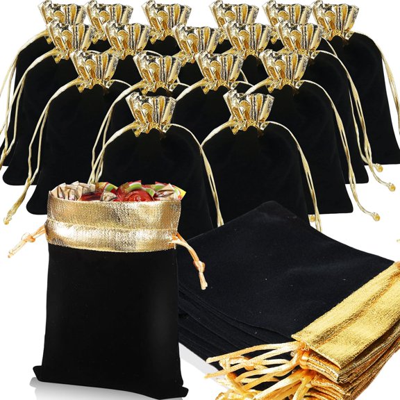 20 Pack  Velvet Bags with Drawstrings 6x5 Inch Velvet Bags for Jewelry with Golden Rim Soft Velvet Drawstring Bags Velvet Cloth Jewelry Pouches for Christmas Wedding Birthday Candy Party Favor ﻿