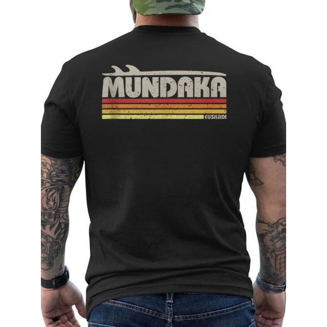 T-shirt Mundaka Euskadi Espagne Paraisourf Rétro Région Basque Jaune & Rouge Rayé Tee de Collection Surf avec Logo MUNDATAKA