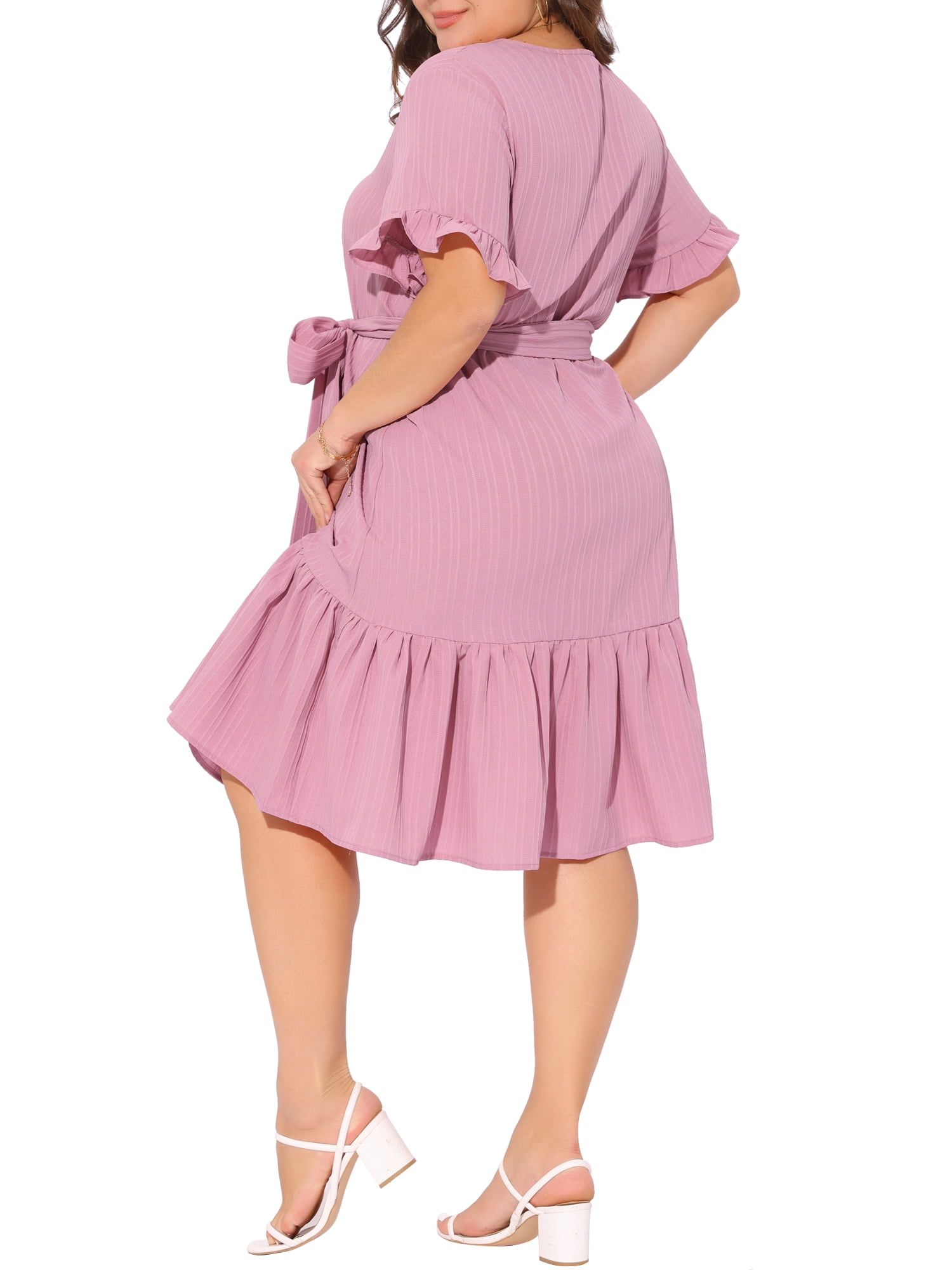 DARING DIVA Plus Size V Neck Short Sleeves Ruffle Hem Beach Dress 3X Pink