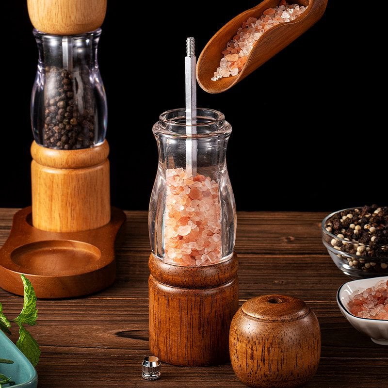 Wood Salt And Pepper Mill Manual Pepper Grinder Adjustable Ceramic Rotor Seasoning Spice Grinders Kitchen Cooking Tools