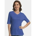 thumbnail image 5 of Women's Short Sleeve V-Neck T-Shirt - Soft Lightweight Knit Pullover Top, Solid Color, Basic Casual Tee, 5 of 5