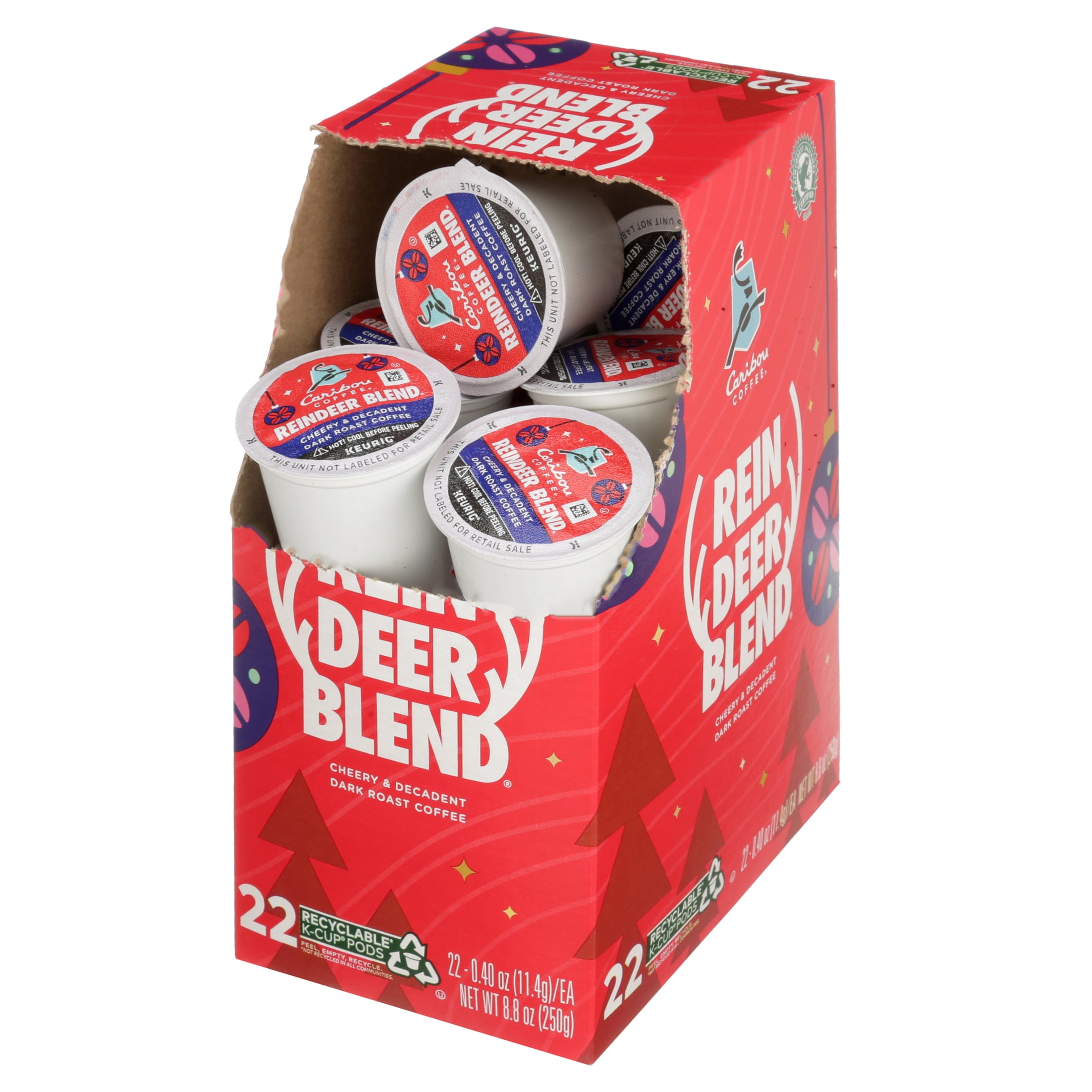 Caribou Coffee Reindeer Blend KCup Coffee Pods, Dark Roast, 22 Count