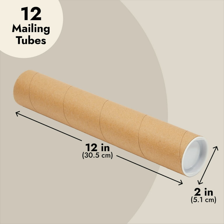 Stockroom Plus 12 Pack Mailing Tubes with Caps for Packaging Posters, 2x12 inch Round Cardboard Mailers for Shipping Artwork