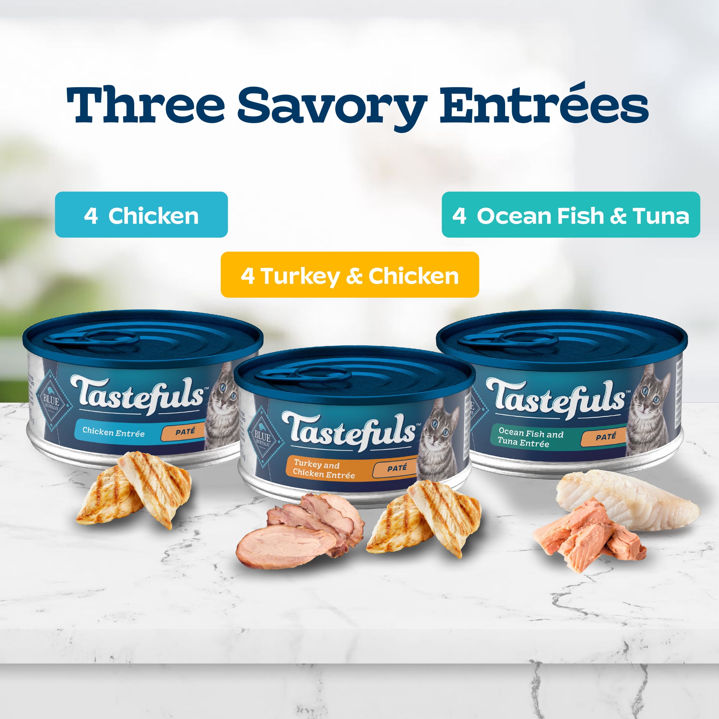 (2 pack) Blue Buffalo Tastefuls Wet Cat Food Variety Pack (Chicken, Turkey & Seafood Flavors) 12ct