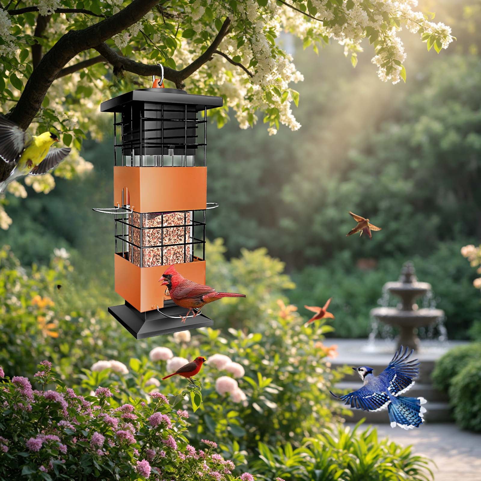 Squirrel Proof Bird Feeder, Metal Bird Feeders for Outdoors Hanging, 3lb Gravity Protection Squirrel Proof Wild Birds Seed Feeders for Finch Cardinal Blue Jay Outside