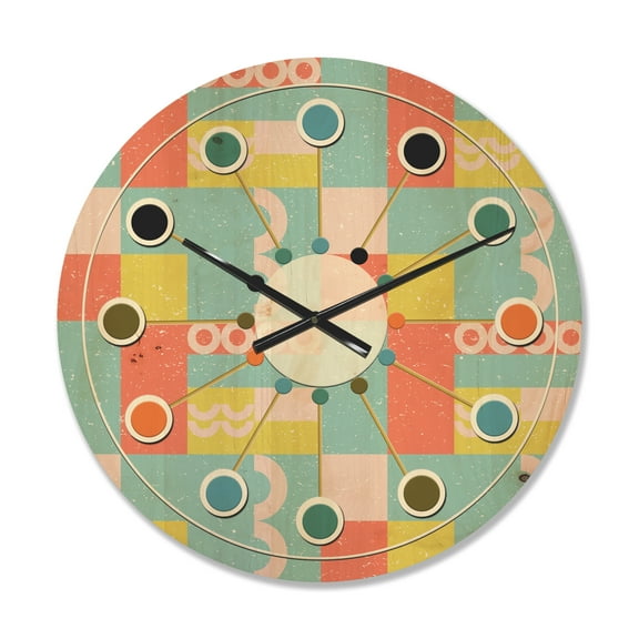 Designart 'Abstract Retro Design IX' Mid-Century Modern Wood Wall Clock