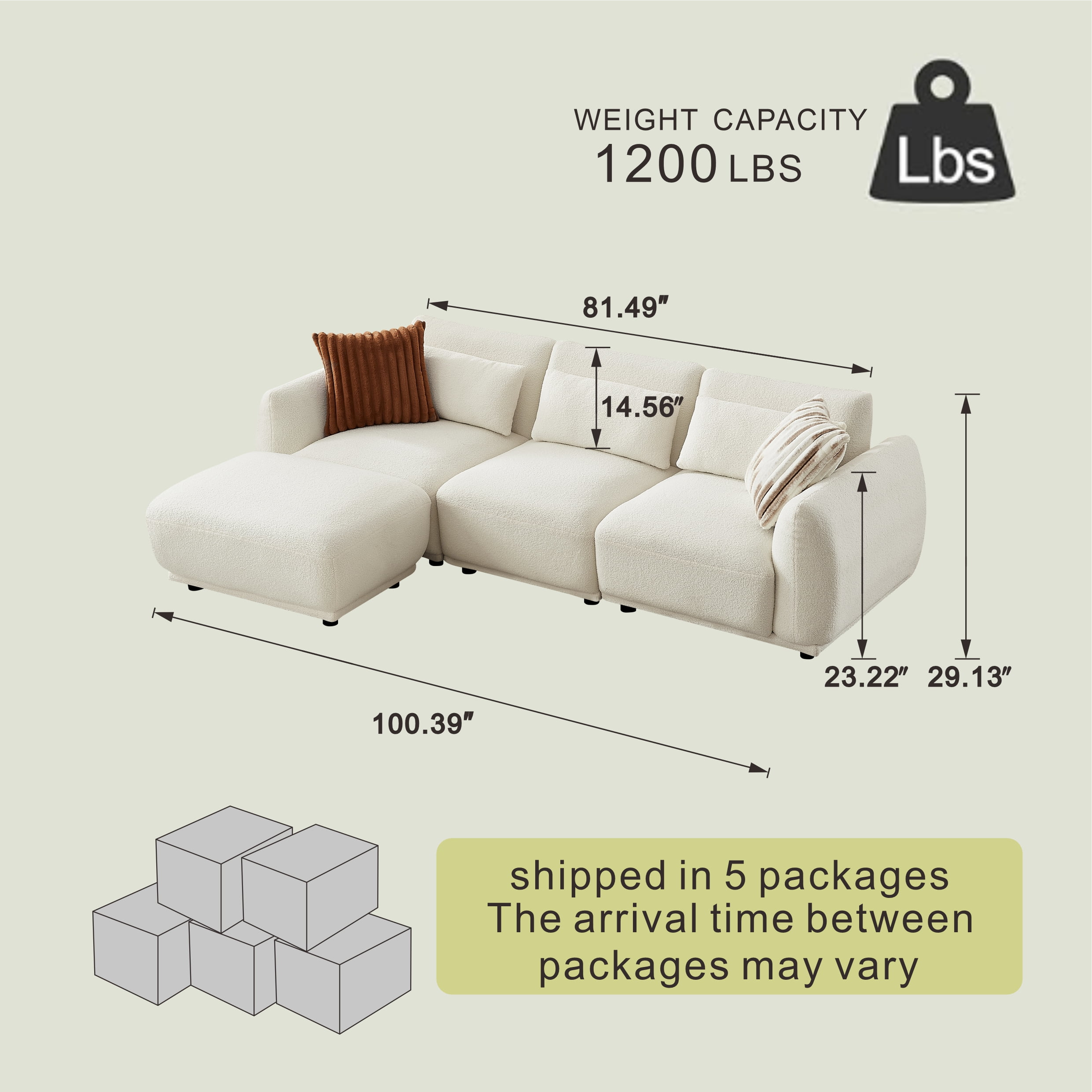 L Shaped Modular Sectional Couch with Removable Ottoman, Convertible Cloud Sofa for Living Room,Comfort Small Couch for Small Spaces(3 Set + 1 Ottomans - White)