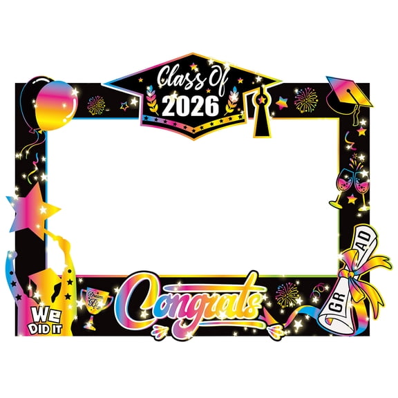 Class of 2026 Graduation Photo Booth Frame, Ngxiha Graduation Photo Booth Props 2026 Black & Gold 31.5" X 23.62" Graduation Photo Booth Frame and Congrats Class of 2026 Photobooth Props