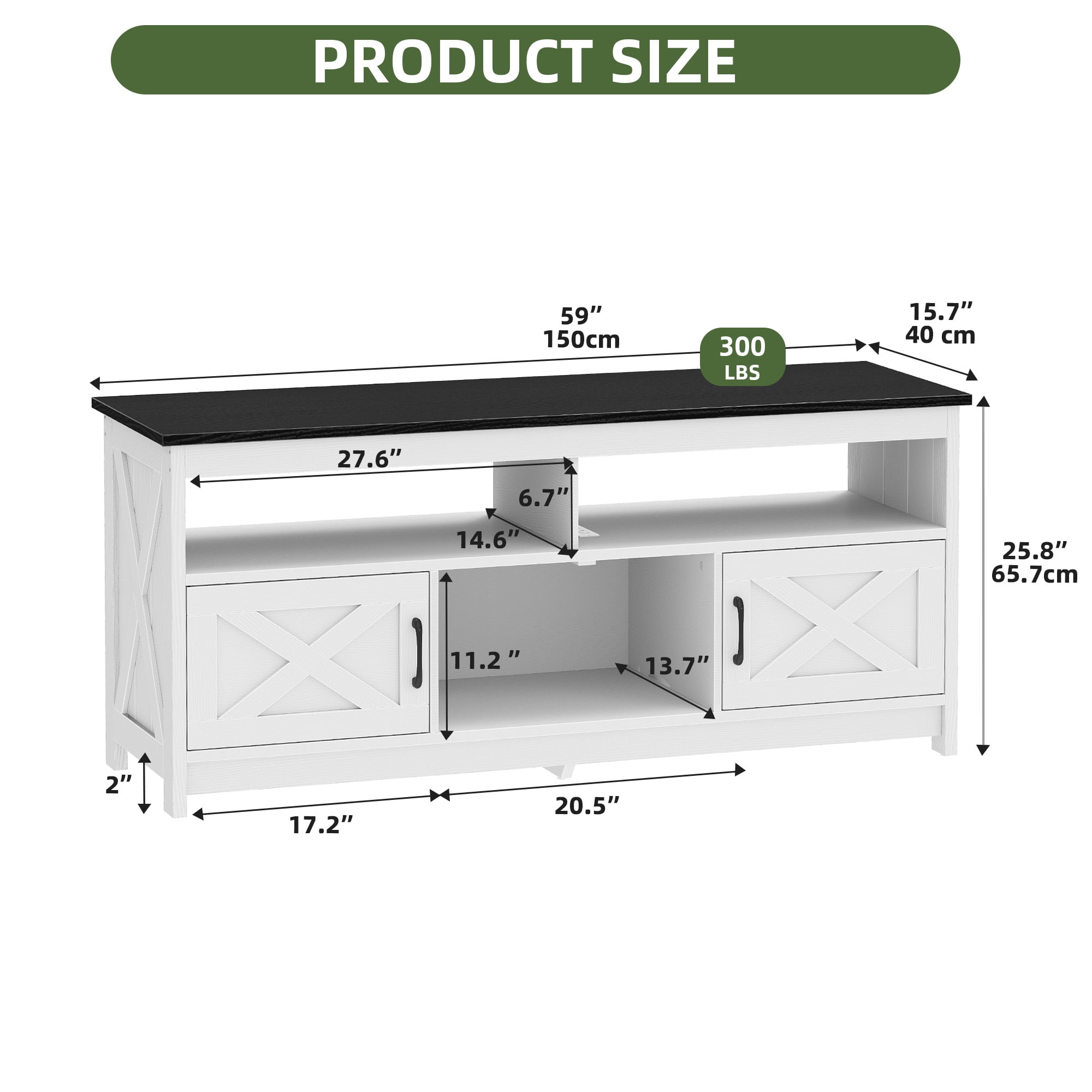 Uforic 59" Farmhouse TV Stand for 55/60 Inch TV with Power Outlet,Entertainment Center TV Console with Door, White & Black