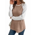 thumbnail image 2 of Hauts à Manches Longues en Tricot Gaufré pour Femmes, Col Rond, Décontracté, Khaki m, 2 of 9
