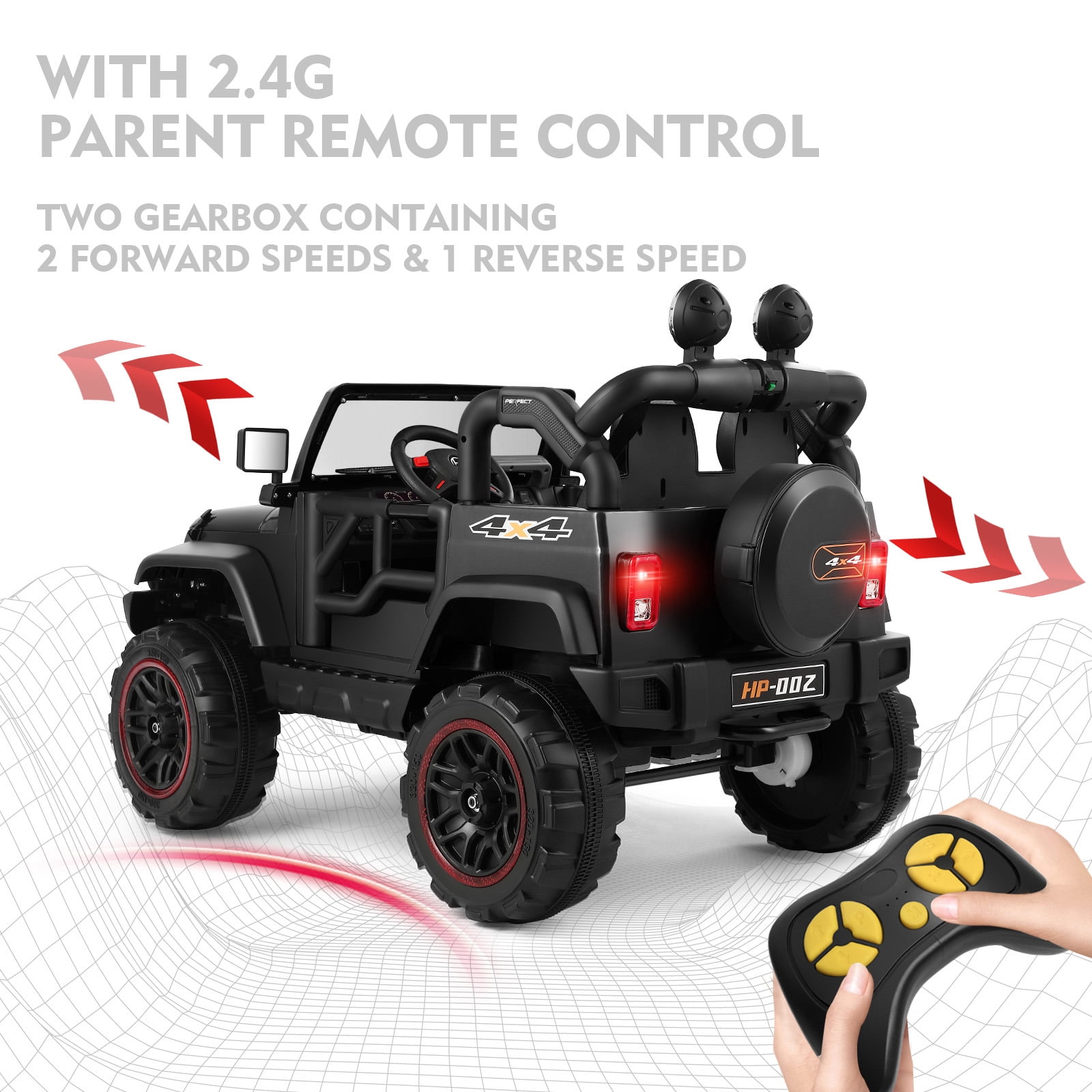 12V Battery Kids Ride On Car Truck Jeep w/Music,Lights,Cover,Remote Control(Black)
