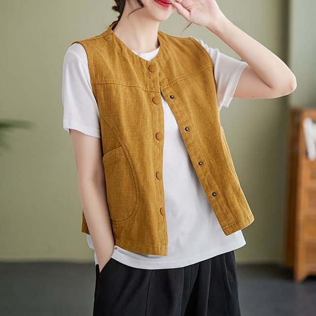 LOVZFMLL Cardigan for Women's Solid Color Sleeveless Round Neck Cardigan Blouse