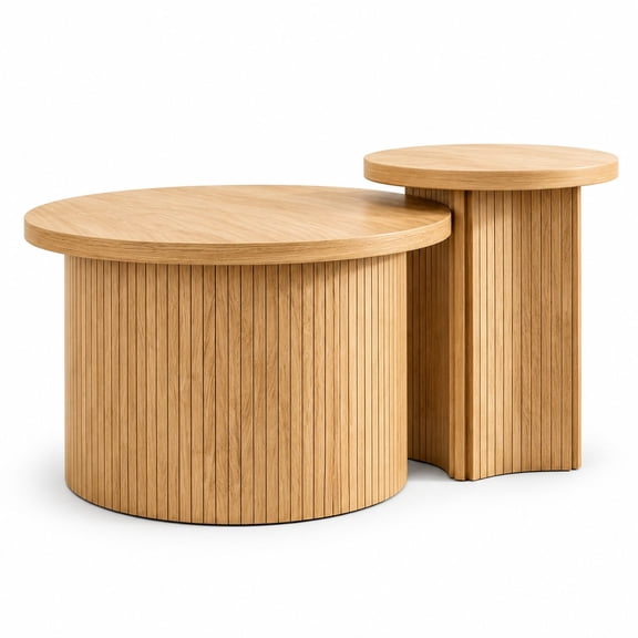 Set of 2 Round Nesting Coffee Tables, Wood Finish Stackable Coffee Tables for Living Room, Rustic Nesting Side Table, Large Coffee Table Set for Living Room Bedroom