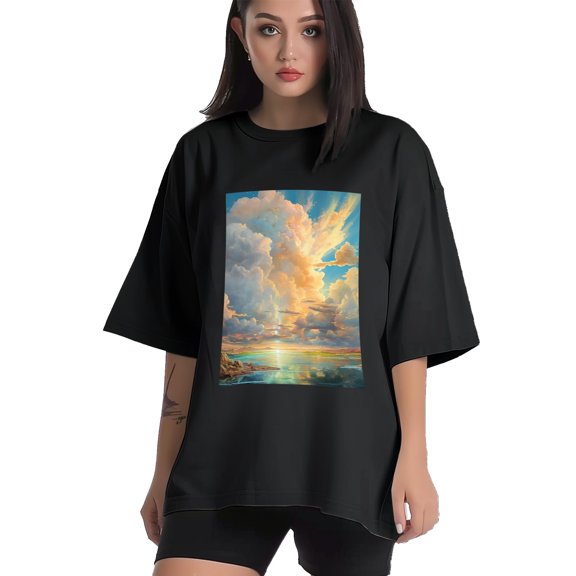 Plus Size Shirt for Women Black Tops for Women Short Sleeves Shirt for Women Cloud In The Sky3 T Shirt Crewneck Shirt for Women XS