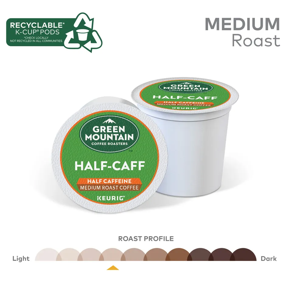 Green Mountain Coffee Half-Caff, 72 K-Cup Pods, Medium Roast