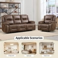 thumbnail image 5 of Bonzy Home Recliner Sofa Set — Single Recliner & 3-Seat Manual Reclining Sofa with Hidden Cup Holders & Vintage Rivet Mid-Century Design, Brown, 5 of 6