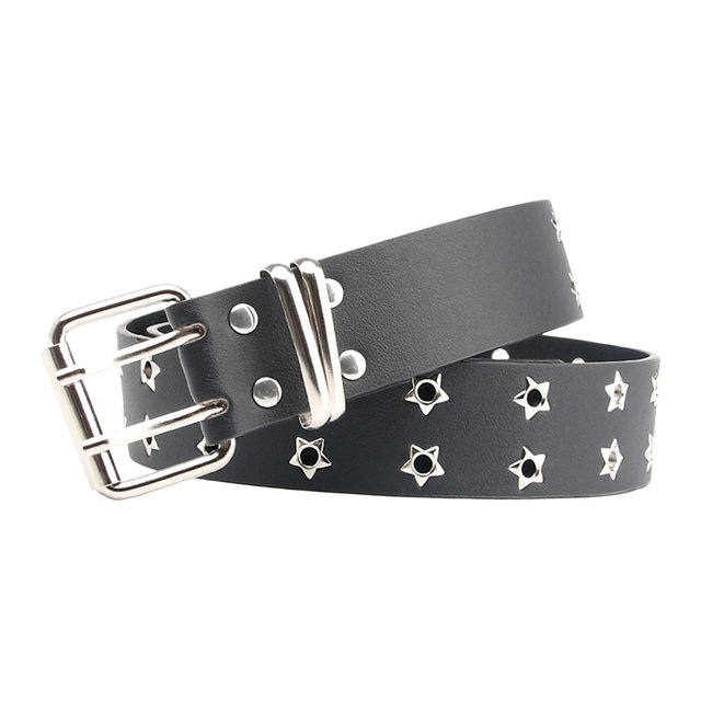 Cinturón de doble ojal, cinturón de cintura para mujer, cuero de PU ajustable con ojales, cinturón punk, pretina para jeans de club, cosplay, fiesta Negro Fernando Cinturón para mujer