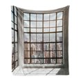 thumbnail image 1 of Modern Soft Flannel Fleece Throw Blanket, Urban City View of Apartments from Square Shape Windows Photograph, Cozy Plush for Indoor and Outdoor Use, 60" x 80", Pale Brown White, by Ambesonne, 1 of 6