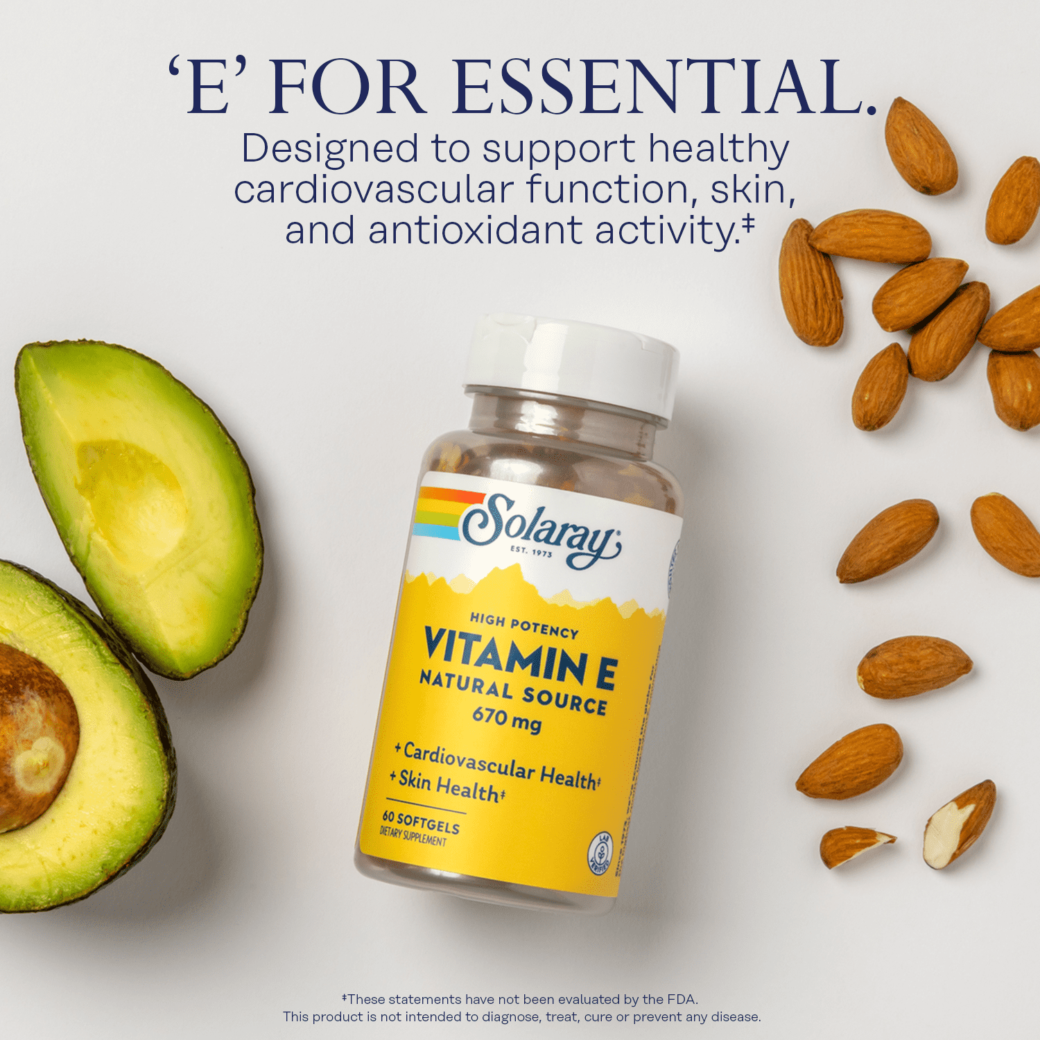 Solaray Vitamin E, d-Alpha Tocopherol 1000IU | For Healthy Cardiac Function, Antioxidant Activity & Skin Health Support | Lab Verified | 60 Softgels