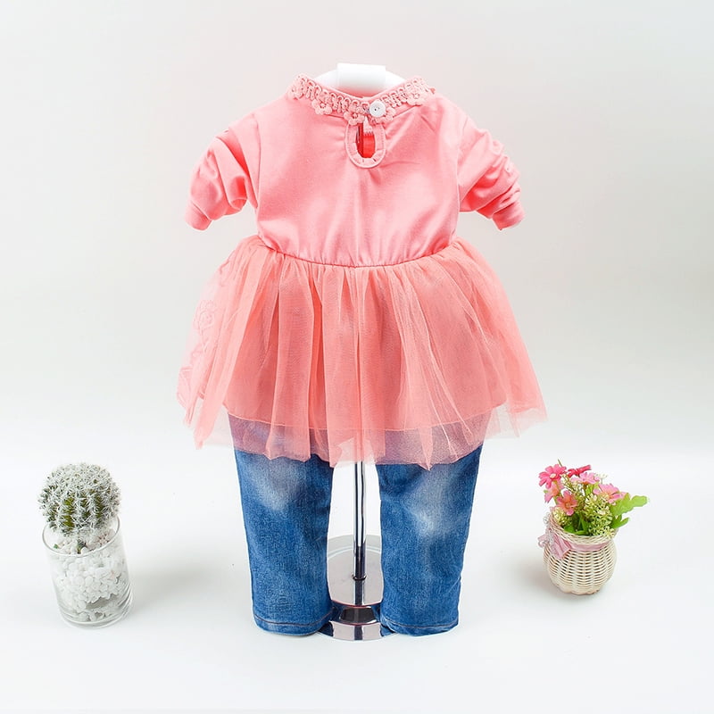 Peacolate 6M-4Years Spring Autumn Baby Girls Sets Denim 3 Pcs Clothes Long Sleeve T-Shirt Denim Jacket and Jeans,Orange,2-3Years