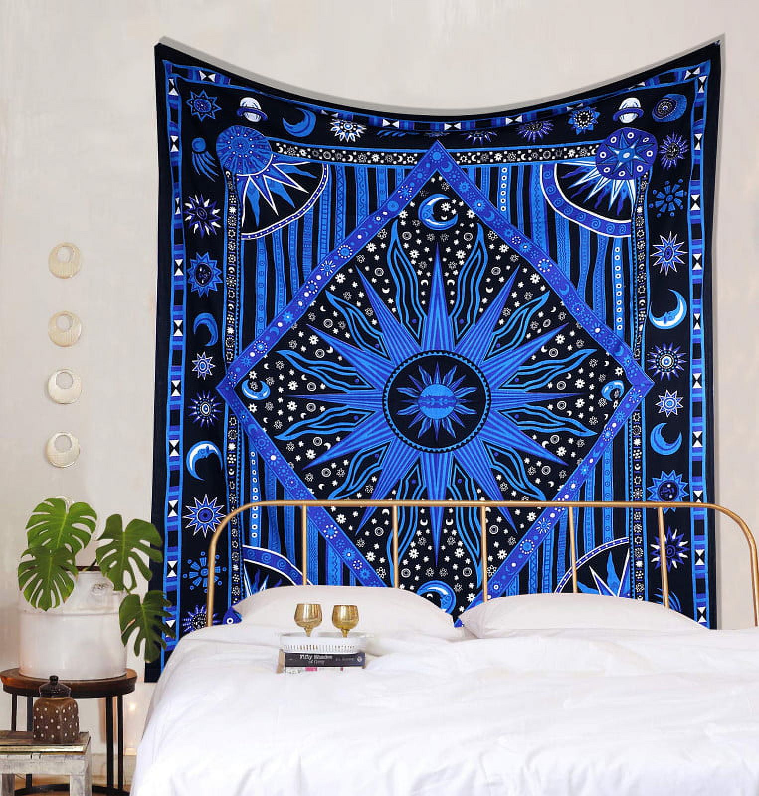 THE ART BOX Hippie Mandala Blue Sun Moon Burning Sun Psychedelic Trippy Tapestry for Bedroom Celestial Busning Sun Tapestry Bohemian Wall Hanging Planet Tapestry King 90x104 Inches Walmart