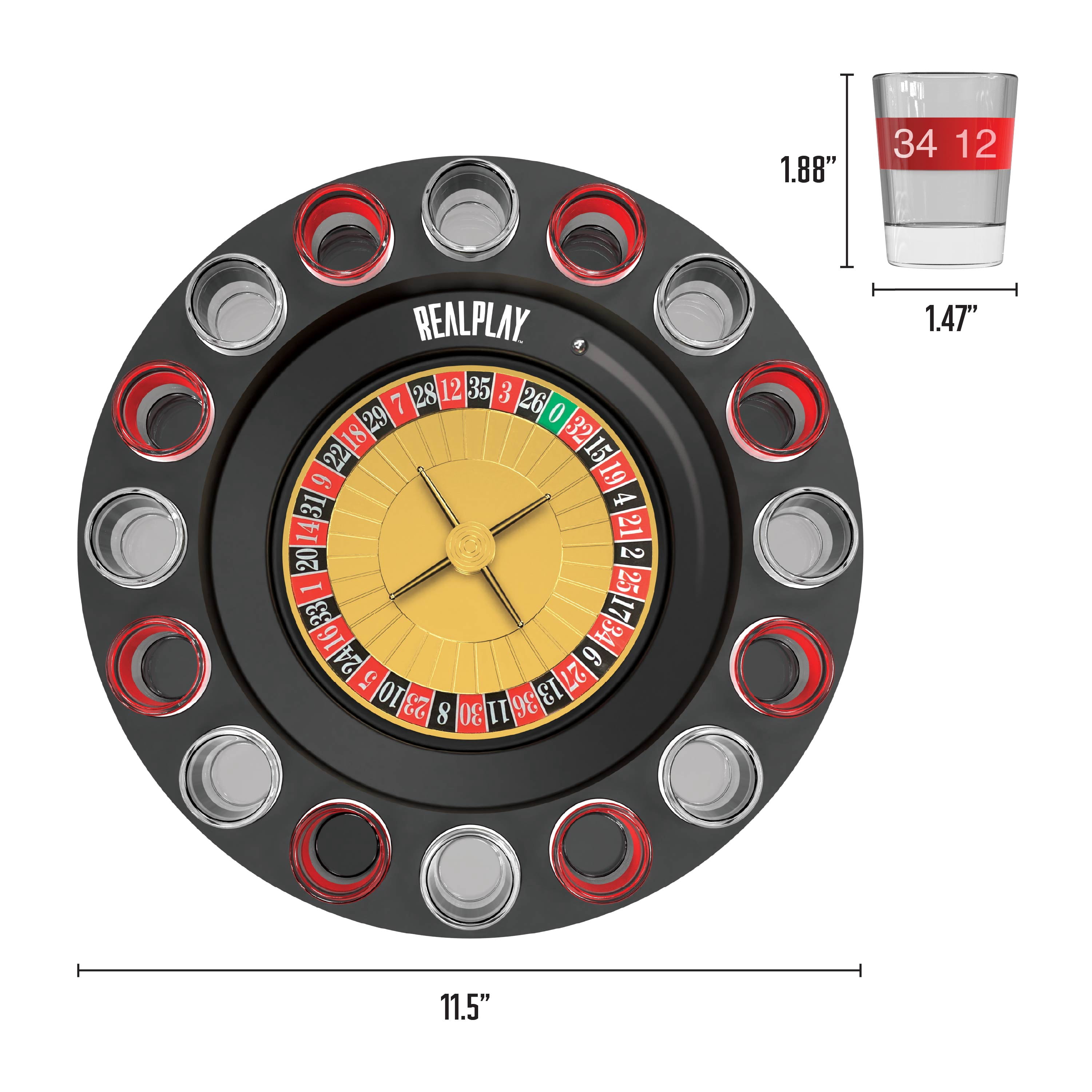 Realplay Shot Roulette Game – Casino-Style Roulette Wheel with 16 Shot Glasses, Adult Games for Ages 21+