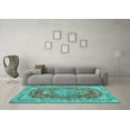 thumbnail image 3 of Ahgly Company Machine Washable Indoor Square Persian Turquoise Blue Traditional Area Rugs, 5' Square, 3 of 4