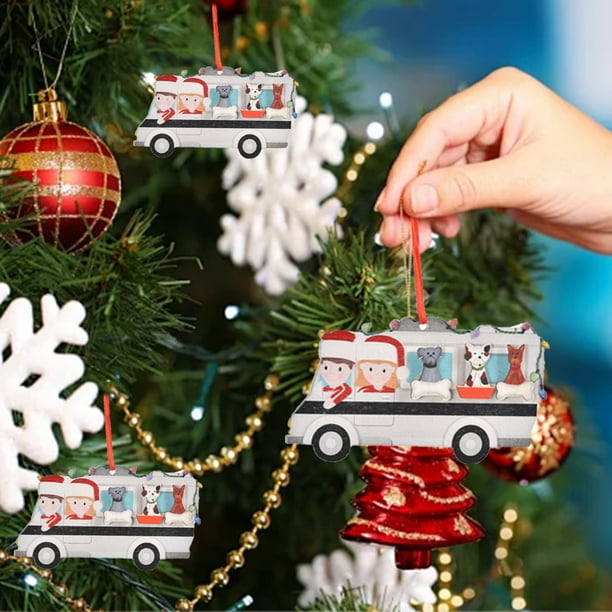 Adornos navideños, adornos navideños, decoración para árbol de Navidad, regalo de Navidad, colgante pequeño de madera, creativos, lindos adornos colgantes de autobús de bricolaje para gatos y perros f