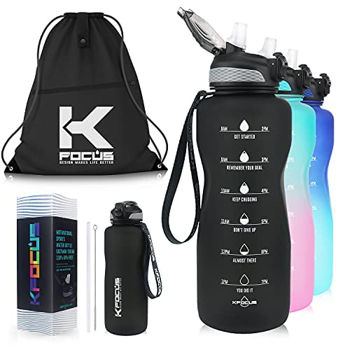 KFOCUS 50oz Motivational Water Bottle with Time Marker & Straw BPA 