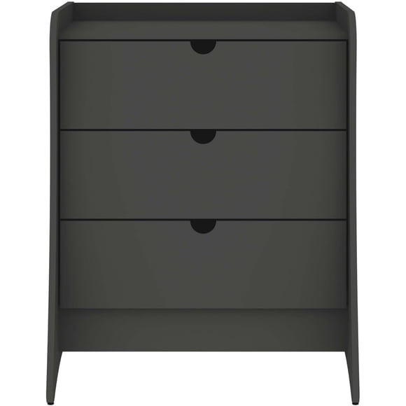 Coney 3 Drawer Dresser for Bedroom, Closet and Nursery Room, Spacious Clothes Storage with Mid Century Modern Design and Curved Silhouettes, Bureau, Grey
